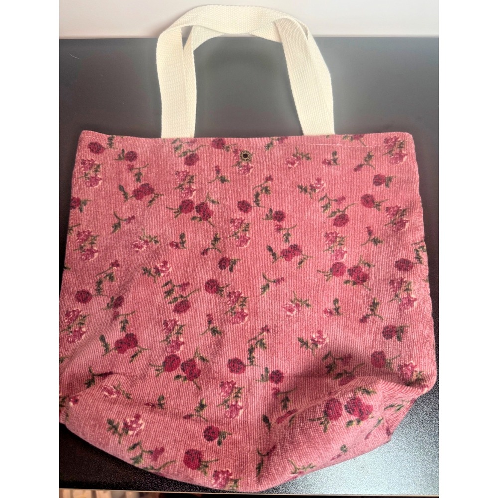 Pink Corduroy with Flowers Small Tote